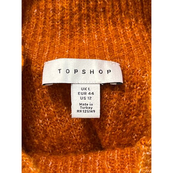 Topshop Burnt Orange Mock Neck Sweater Womens Size L Rust Textured Knit Fall - Picture 2 of 8